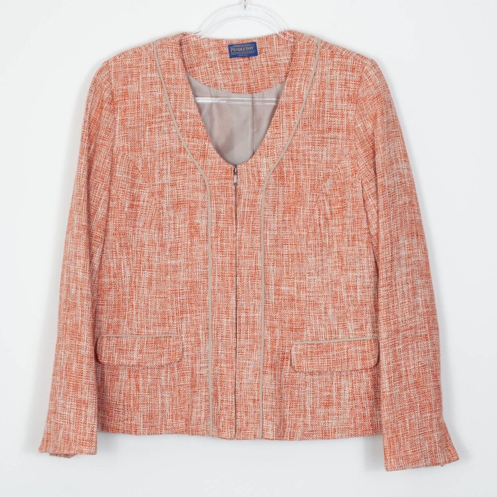 Pendleton Orange Full Zip Tweed Blazer Jacket‎ Career Office Womens Size 14